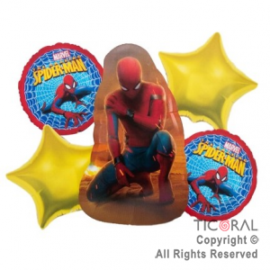 SET DE GLOBOS METALIZADO SPIDERMAN 5 UNIDADES X 1